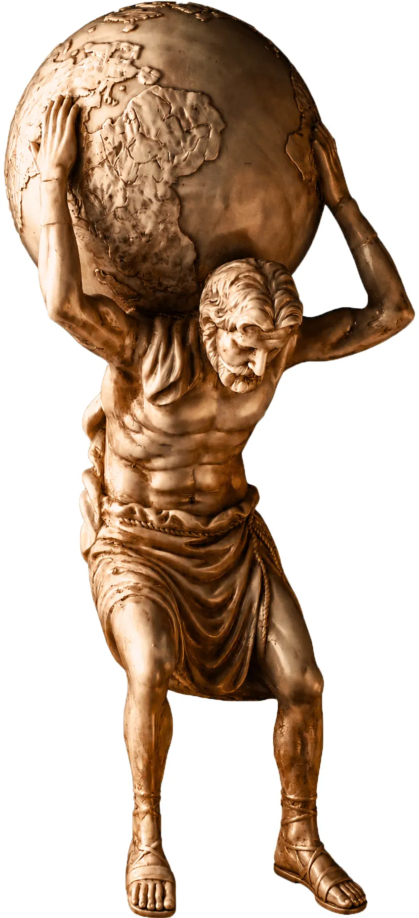 Estatua de Atlas que simboliza los trastornos causados por el desalineamiento de la primera vértebra cervical