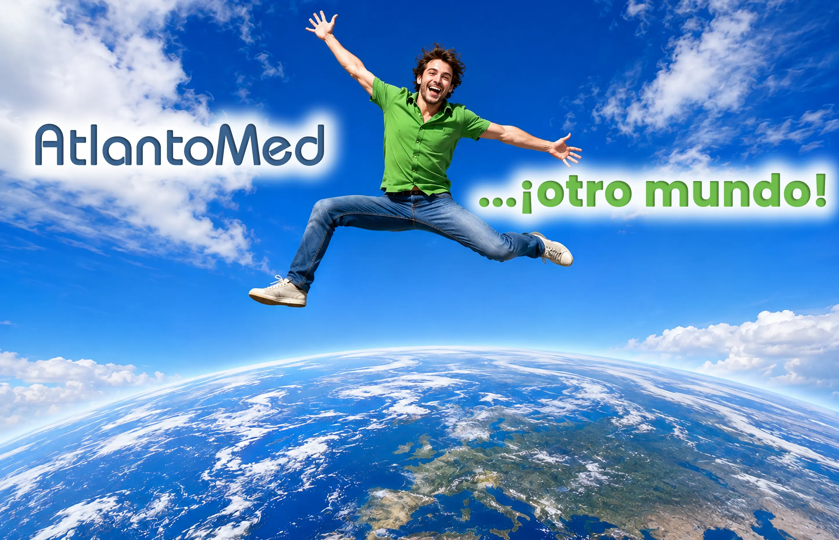 Hombre saltando de felicidad por los resultados de la corrección del Atlas