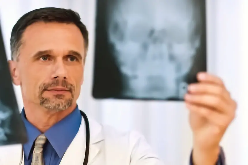 El doctor observa radiografías del Atlas desalineado