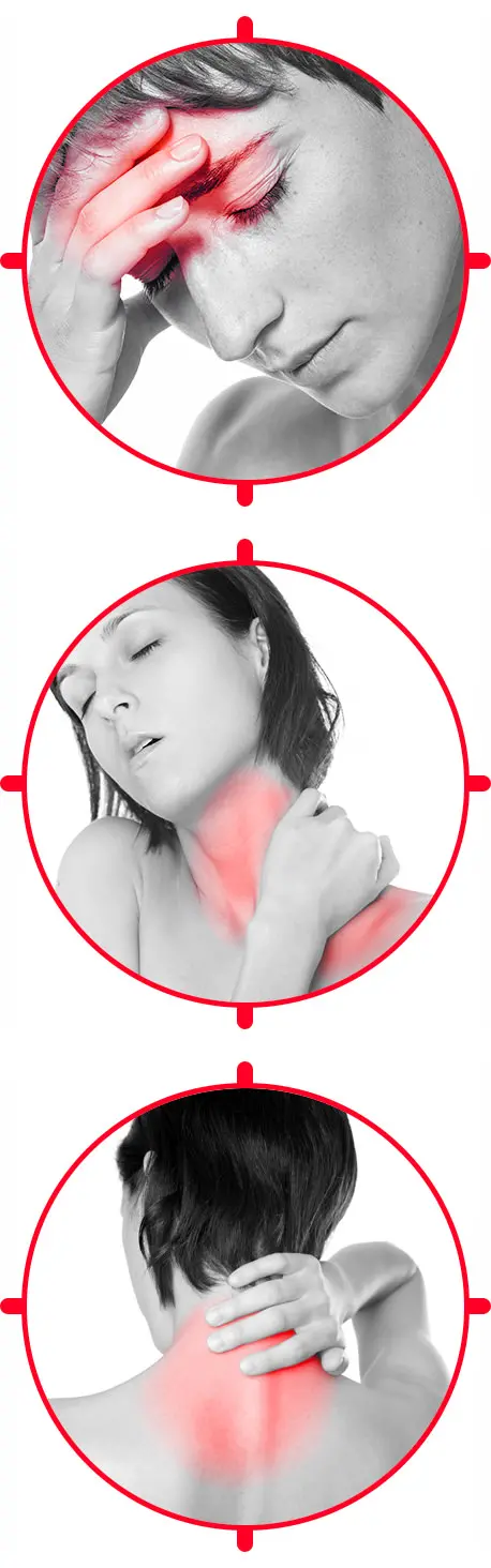 Síntomas relacionados con el desalineamiento del Atlas, como dolor de cabeza y dolor cervical