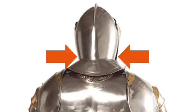 Armadura medieval que representa la musculatura cervical extremadamente contraída