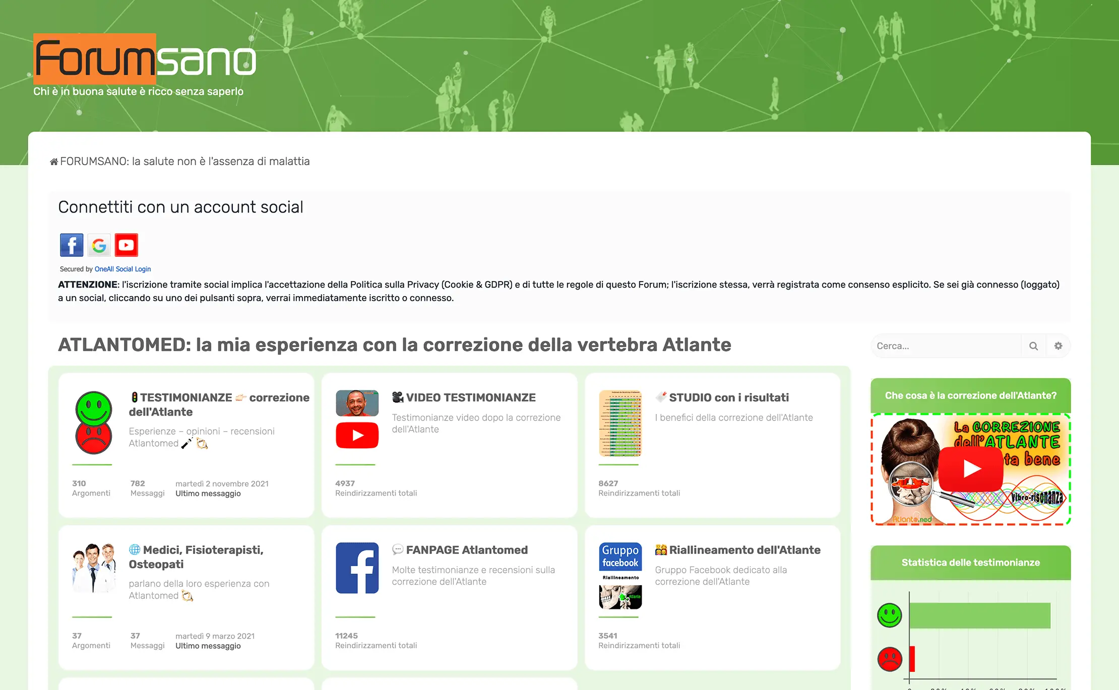El foro italiano sobre corrección de atlas, testimonios y datos interesantes sobre la salud.